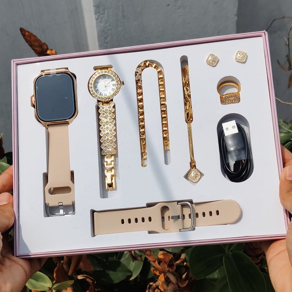 A58 Plus Smartwatch & Jewelry Gift Set – 2.02" Display + Bracelets + Necklace