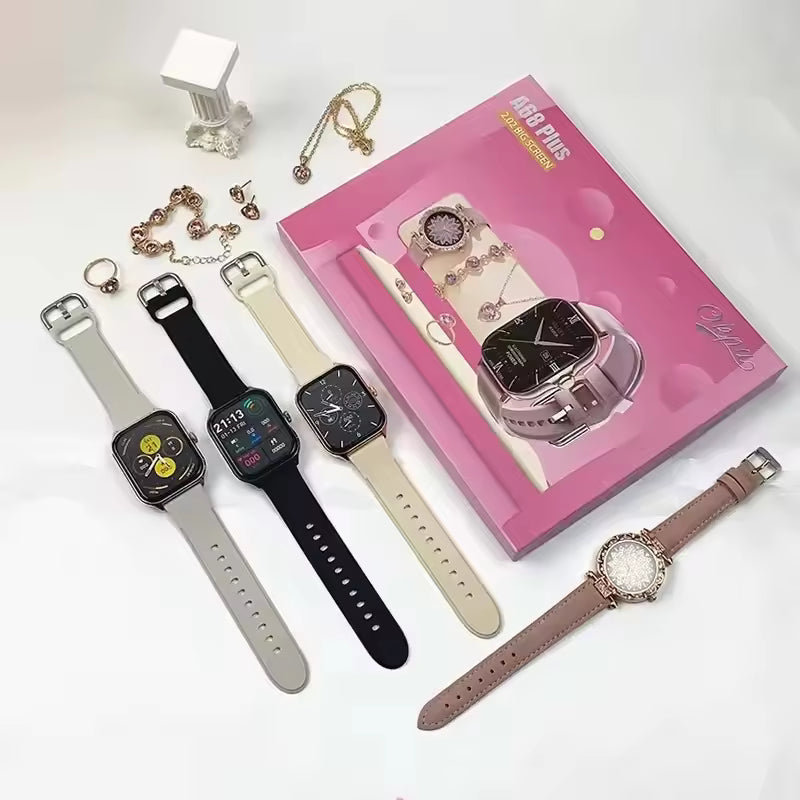 A58 Plus Smartwatch & Jewelry Gift Set – 2.02" Display + Bracelets + Necklace